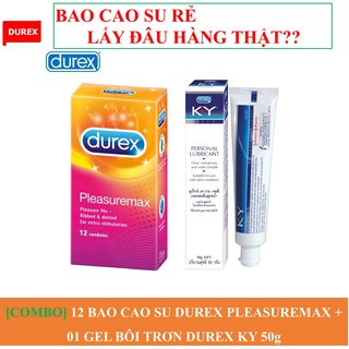 [CHÍNH HÃNG] Bộ đôi thăng hoa 12 bao cao su Durex Gân gai Pleasuremax + Gel bôi trơn Durex KY 50g