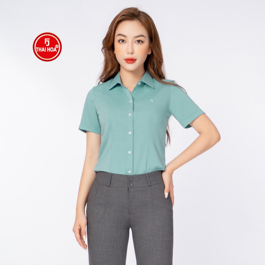 Áo sơ mi nữ Thái Hòa N9002-13-01 xanh ngọc ngắn tay