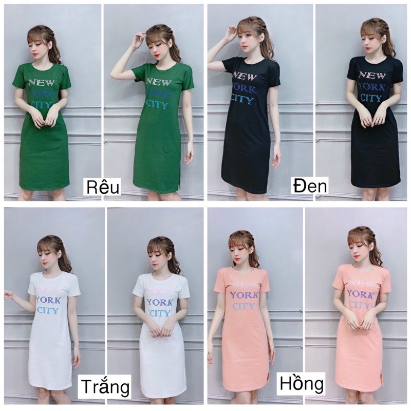 Đầm suông THUN THÁI in chữ-xẻ tà (bao chất đẹp) | BigBuy360 - bigbuy360.vn