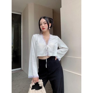 Áo phối ren cột ngực tay dài
