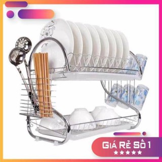 Kệ chén inox 2 tầng cao cấp - Giá úp bát đĩa 2 tầng inox tiện lợi