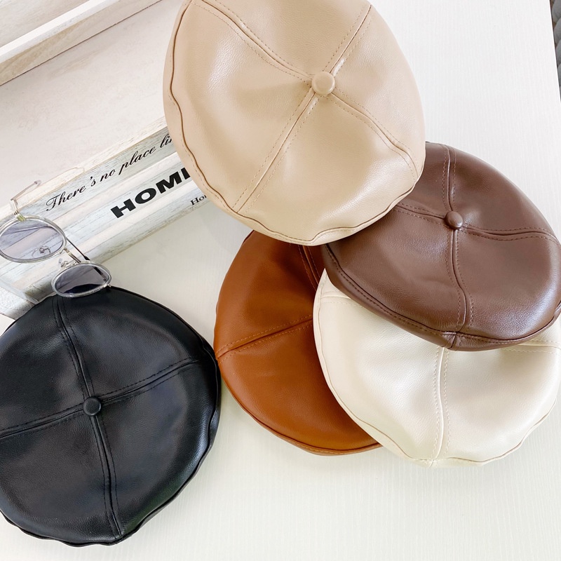 Mũ nồi beret trẻ em, Mũ beret chất da PU trơn mềm nhiều màu dễ thương phong cách thời trang thu đông mới nhất MN02
