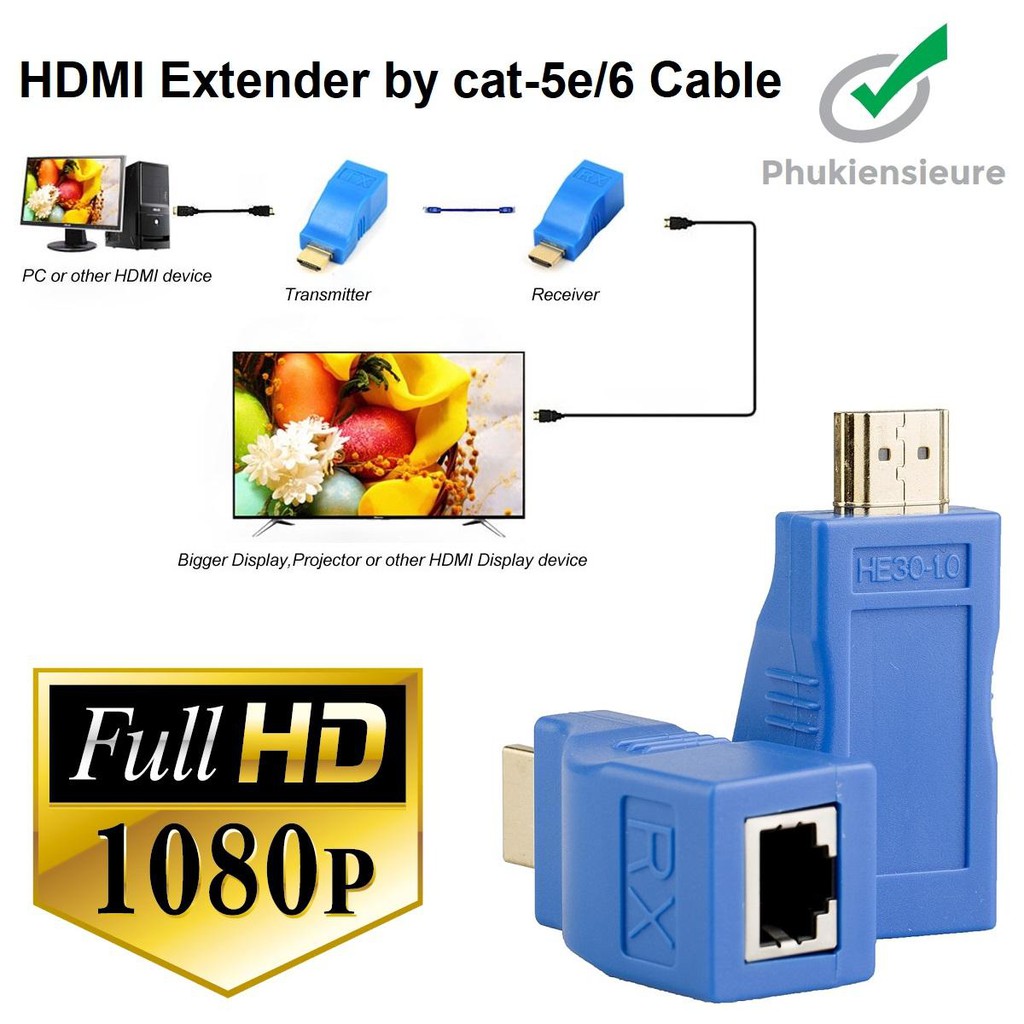 Bộ chuyển HDMI To LAN 30M - Đầu chuyển VGA To LAN thiết bị kéo dài mạng Lan