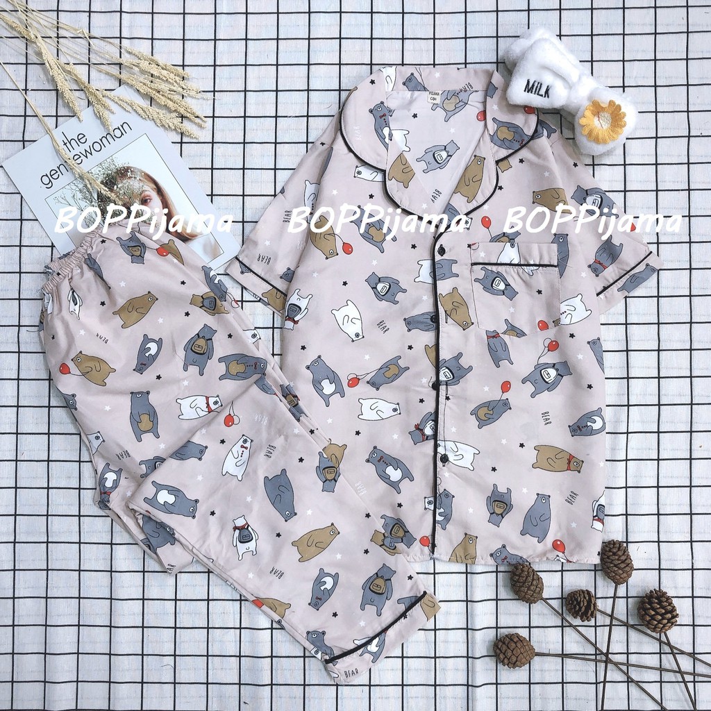 Đồ Ngủ Nữ Pijama Tay Ngắn Quần Dài HATIBO, Bộ Pizama Vải Kate Thái Loại 1 Mặc Nhà Thu Đông | BigBuy360 - bigbuy360.vn