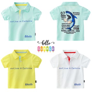 Áo Polo cho bé Katoofely họa tiết cá mập chất cotton hàng xuất Âu Mỹ