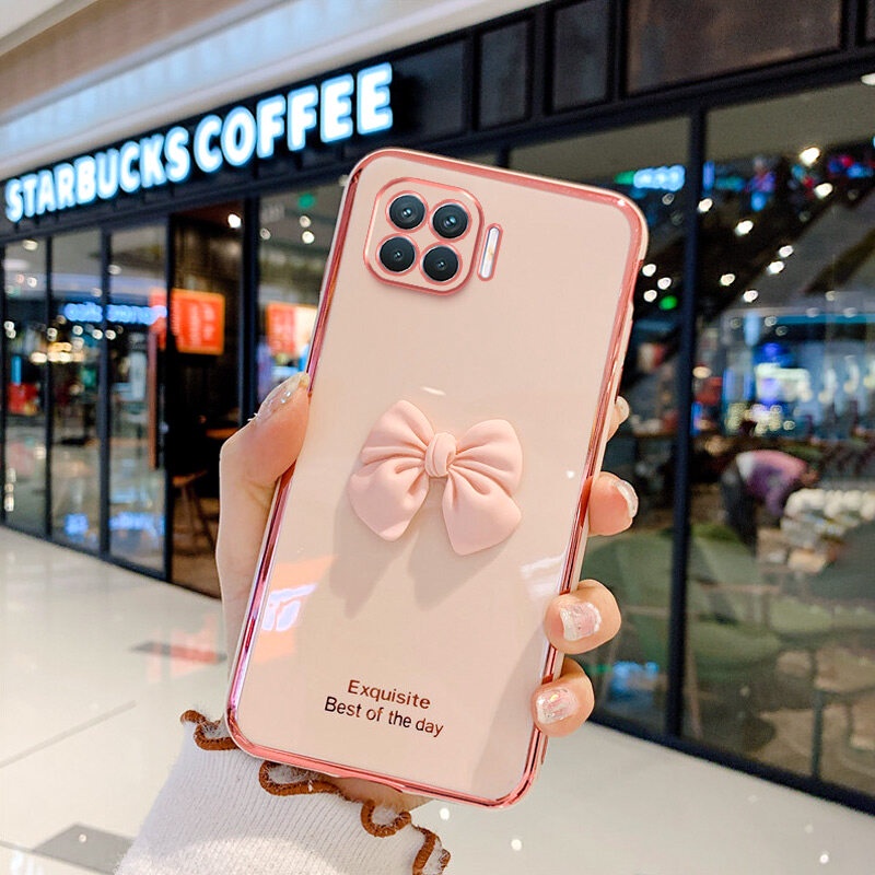 Ốp Điện Thoại Mạ Màu Kẹo Hình Nơ Phong Cách Cô Gái Cho OPPO A93 2020 Reno 4F F17 Pro