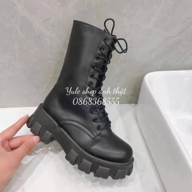 [LOẠI ĐẸP - form cứng cáp ] Boot ulzzang cao cổ 20cm buộc dây kéo khóa đế cao 5.5cm màu đen/trắng cá