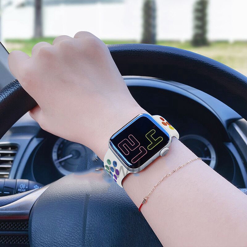 Dây đeo silicon có màu cho đồng hồ thông minh Apple Watch 44mm 40mm 38mm 42mm Band Series 6 SE 5 4 3 2 1