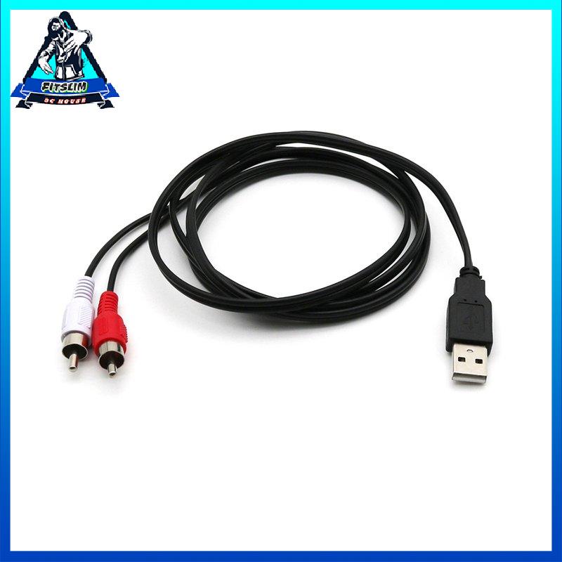 [Fitslim] USB A Male To 2X RCA Phono Male AV Cable Lead PC TV Aux Audio Video Adapter
