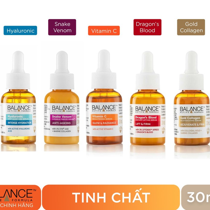 Serum Balance vitamin c, Hyaluronic, Snake venom, Gold collagen, Dragon’s