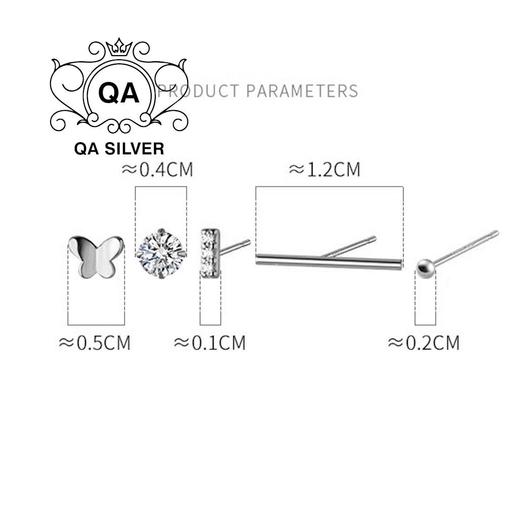 Set khuyên tai bạc hồ điệp 5 món tối giản bông tai đính đá S925 BUTTERFLY QA SILVER Earrings EA210302