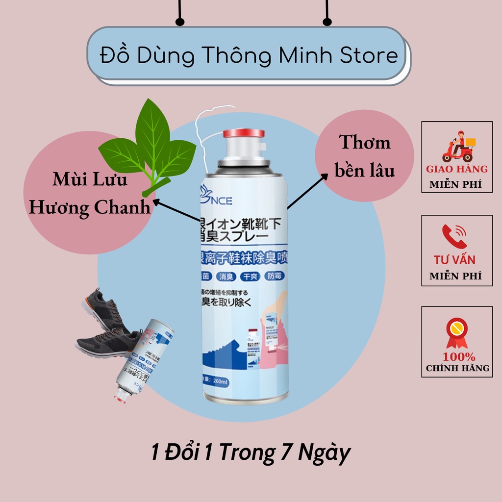 Chai Vệ Sinh Giày Khử Mùi Giày Dép, Chai Xịt Hôi Chân Hương Lưu Chanh Công Nghệ Nano Bạc