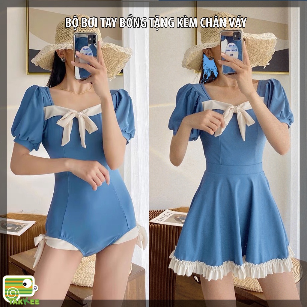 Đồ Bơi Liền Thân Nữ, Bikini Phong Cách Vintage Tặng Kèm Chân Váy Sang Chảnh