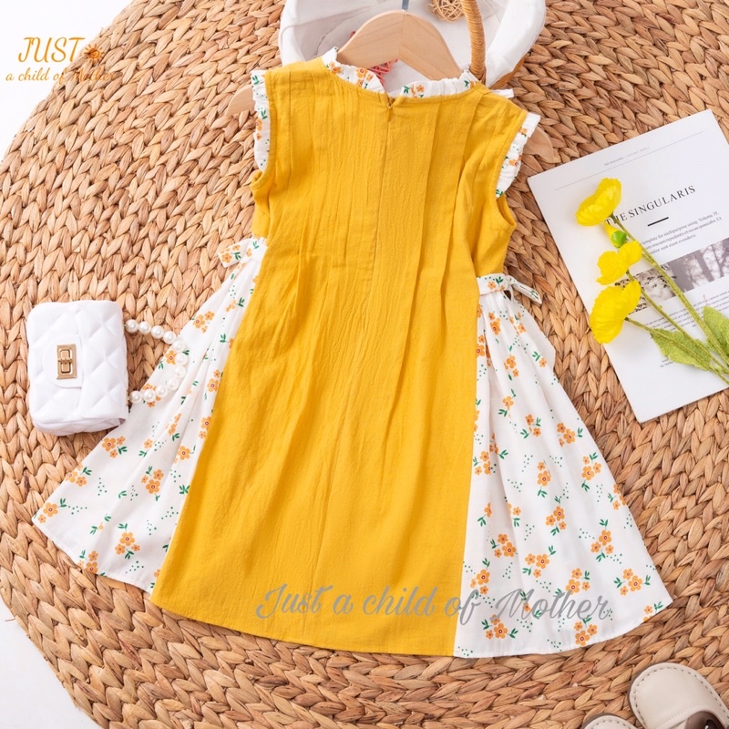 Váy cho bé gái,Vải thô cara phối hoa xinh xắn cho bé từ 9-35kg