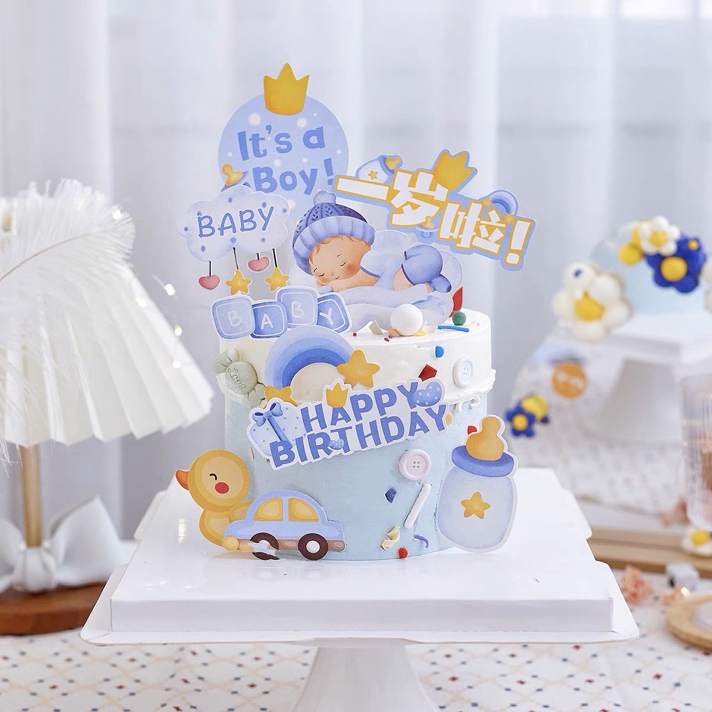 Set 6 que cắm It's a boy + em bé xanh