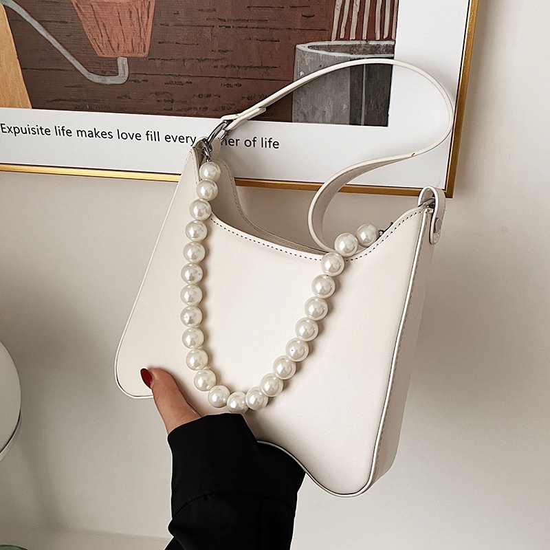 Túi Đeo Chéo Màu Trơn Đính Hạt Ngọc Trai Giả Cao Cấp Thời Trang Cho Nữ