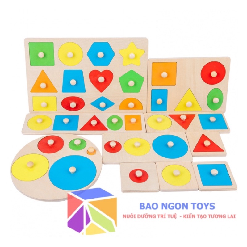 BẢNG NÚM GỖ GIÁO CỤ MONTESSORI CƠ BẢN GIÚP BÉ PHÁT TRIỂN VẬN ĐỘNG TINH VÀ NHẬN BIẾT HÌNH DẠNG - BAO NGON TOYS