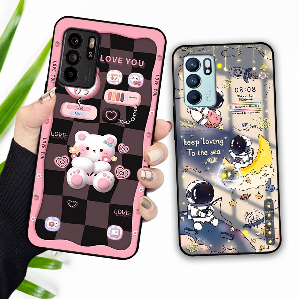 Ốp lưng Oppo Reno 6 / Reno 6Z 5G hình gấu, vũ trụ ngân hà chibi. ốp chống sốc bền đẹp