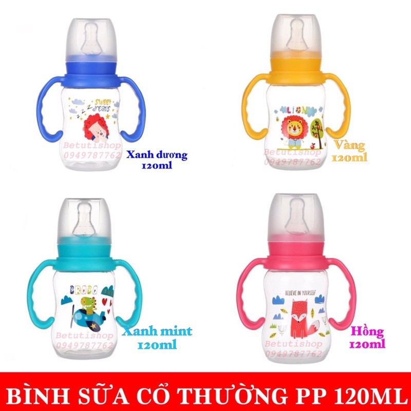 Bình sữa cổ thường PP, núm silicon kèm tay cầm 120ml/240ml Babu Baby Nhật Bản BB179235