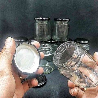 Hũ thuỷ tinh nhỏ 180ml (combo 12 cái) mẫu lục giác nắp thiếc đen vặn – Lọ thủy tinh đựng mật ong , yến chưng, thực phẩm