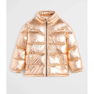 Áo phao lông vũ bé gái màu bạc và ánh hồng