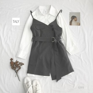 Set đầm sơ mi và ghile vải xám TALY S2515
