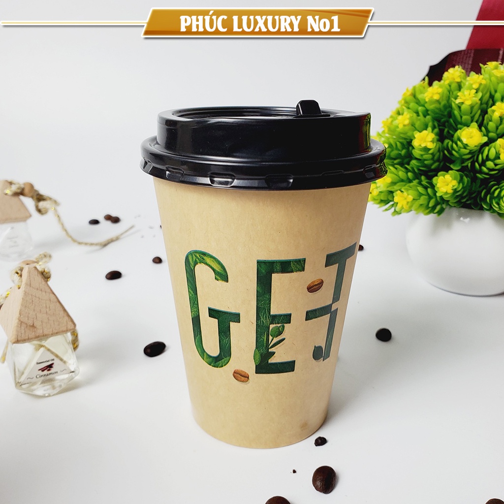 50 cốc giấy có nắp 360ml - 12oz chữ GET nâu