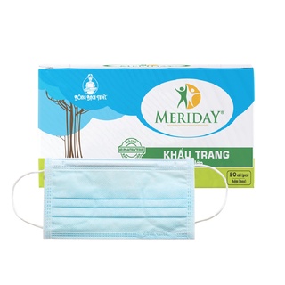 Khẩu trang y tế 3 lớp Meriday Bông Bạch Tuyết kháng khuẩn màu xanh combo 2 hộp