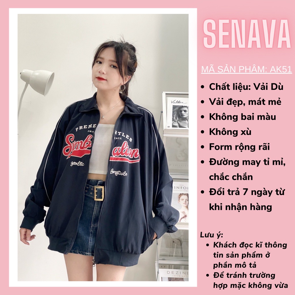 Áo khoác dù nữ nam Jacket SIMBALION, Áo khoác gió bomber Ulzzang 2 Lớp SENAVA AK51