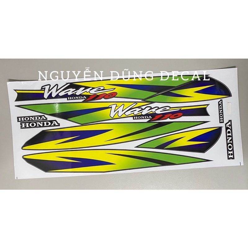 Tem chế nguyên bộ Wave 110 màu vàng xanh lá_ Nguyễn Dũng Decal