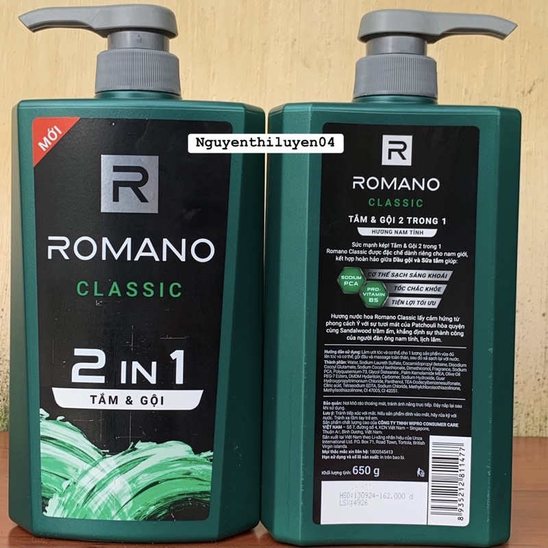 Tắm & Gội 2in1 Romano Classic 650g