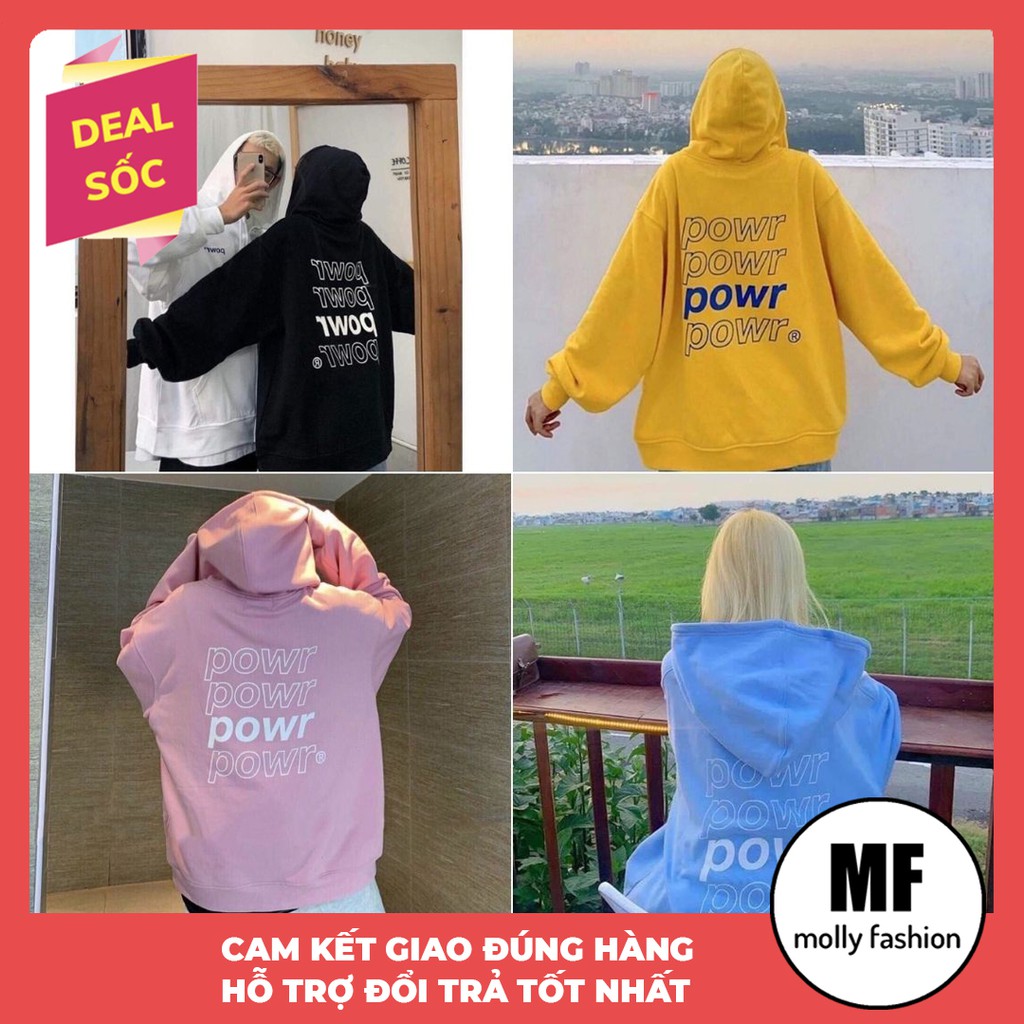 Áo khoác Hoodie nỉ nam nữ form rộng Powr Freesize mặc vừa từ 40-65kg Molly Fashion