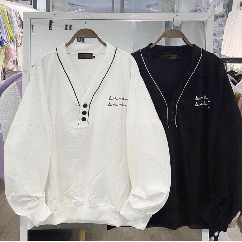 Áo Sweater Cúc Cổ Nam Nữ, Áo Sweater Form Rộng Unisex