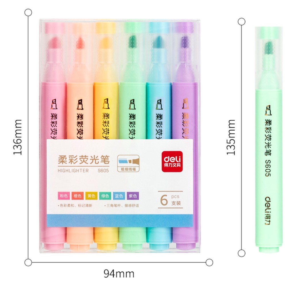 Bút dạ quang đánh dấu 6 màu phong cách Hàn Quốc độc đáo