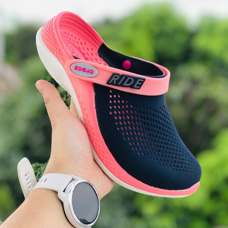 Dép Cross Literide 360  FREESHIP + Hàng loại 1 + Hộp  giày sục sandal Crocs quai ngang bít đầu nam nữ, Navy-hồng