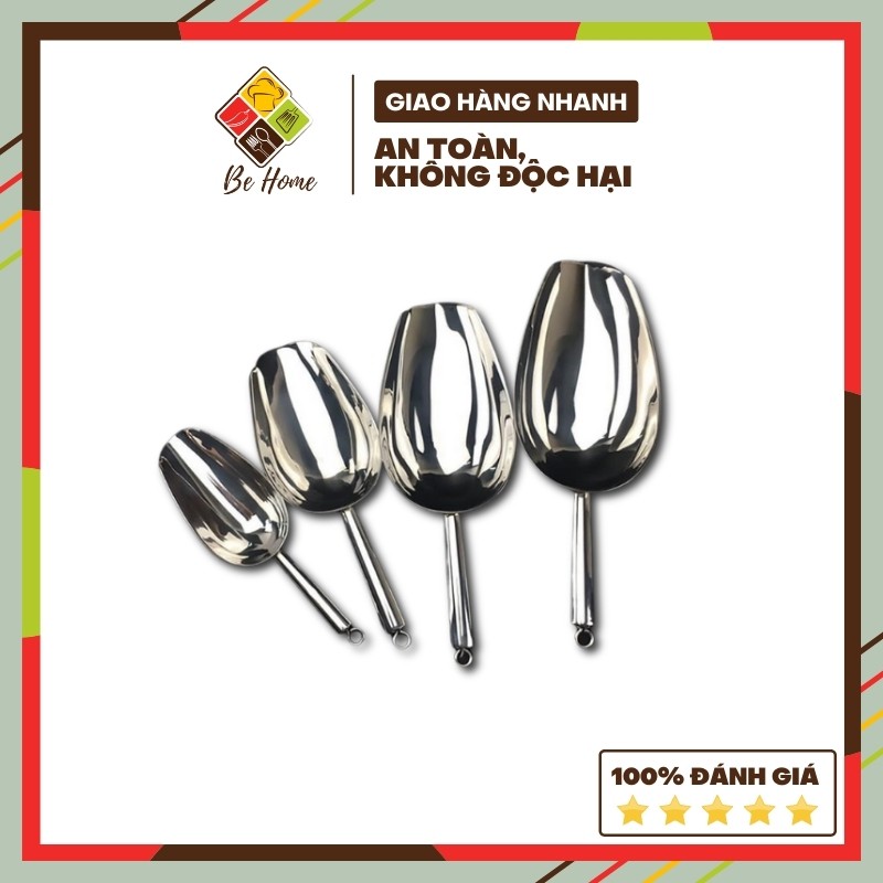 Cây Muỗng Xúc Đá Bằng Inox 304 - 4 Kích Cỡ - Inox Cao Cấp Dày Dặn Gọn nhẹ BEHOMEMALL