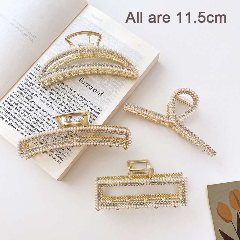 Kẹp Tóc Kim Loại Màu Vàng Đính Ngọc Trai Lấp Lánh Thời Trang Hàn Quốc