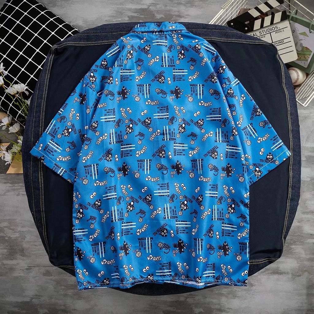 Áo Sơ Mi Tay Ngắn Dáng Rộng Thoáng Khí In Họa Tiết Hoạt Hình Vui Nhộn Thời Trang Mùa Hè Hàn Quốc Cho Nam 2022