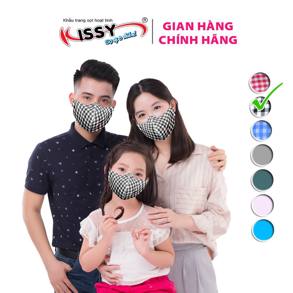 Combo khẩu trang Kissy gia đình cho 3 thành viên họa tiết caro phong cách, được chọn mẫu chọn size | BigBuy360 - bigbuy360.vn