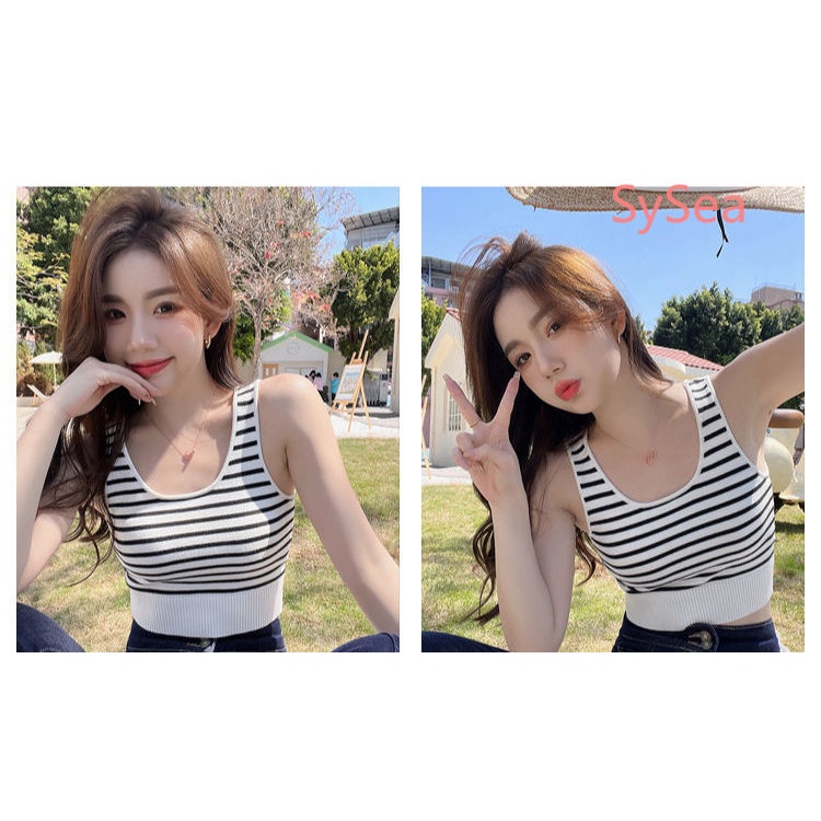 Áo Hai Dây Dệt Kim Kẻ Sọc Thời Trang Hàn Quốc Cho Nữ