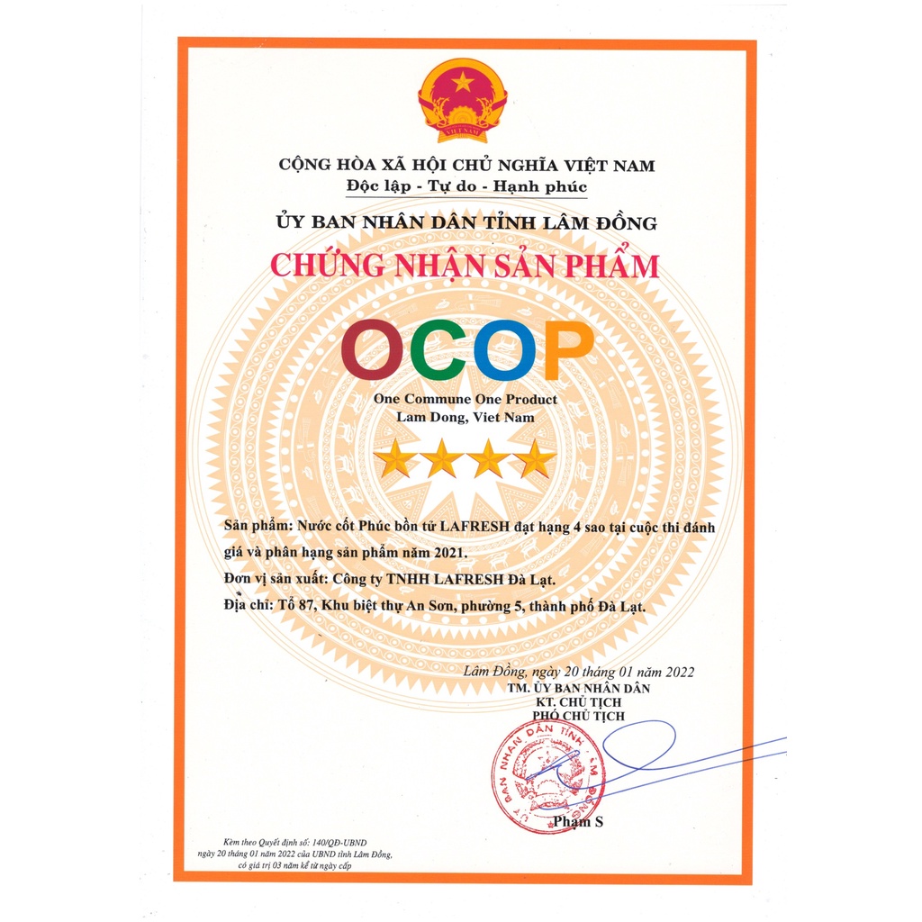 Nước cốt phúc bồn tử Lafresh Đà Lạt 650ml