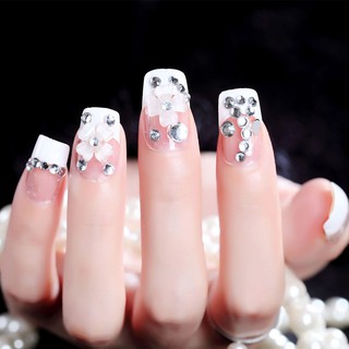 Bộ 24 móng tay giả cô dâu đính đá, hoa (keo sẵn)