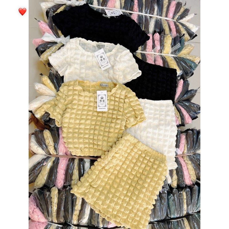 sét bộ váy voan phối áo cổ vuông xinh Gb04077