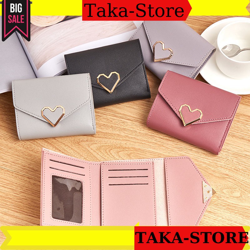 Ví nữ ngắn đẹp cầm tay mini cao cấp  ngắn trái tim TAKASTORE VN09