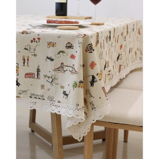 Mua  110*160cm  Khăn trải bàn vải canvas VIỀN REN họa tiết MÈO PHÁP phong cách Nhật Bản nhẹ nhàng vintage  T005 