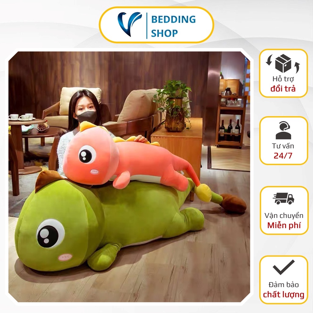 Gấu bông - Gối ôm khủng long đuôi tim siêu to khổng lồ, vải nhung mềm mịn, co dãn, êm ái, dễ chịu