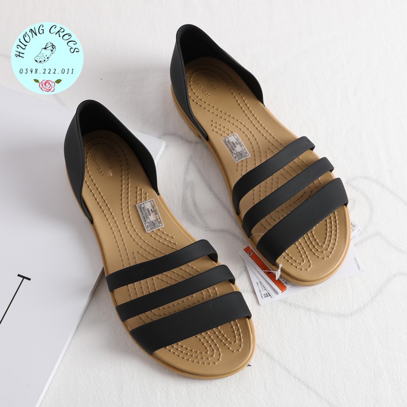 Sandal nữ, sandal nhựa mềm cao cấp Tulum Open Flat màu đen