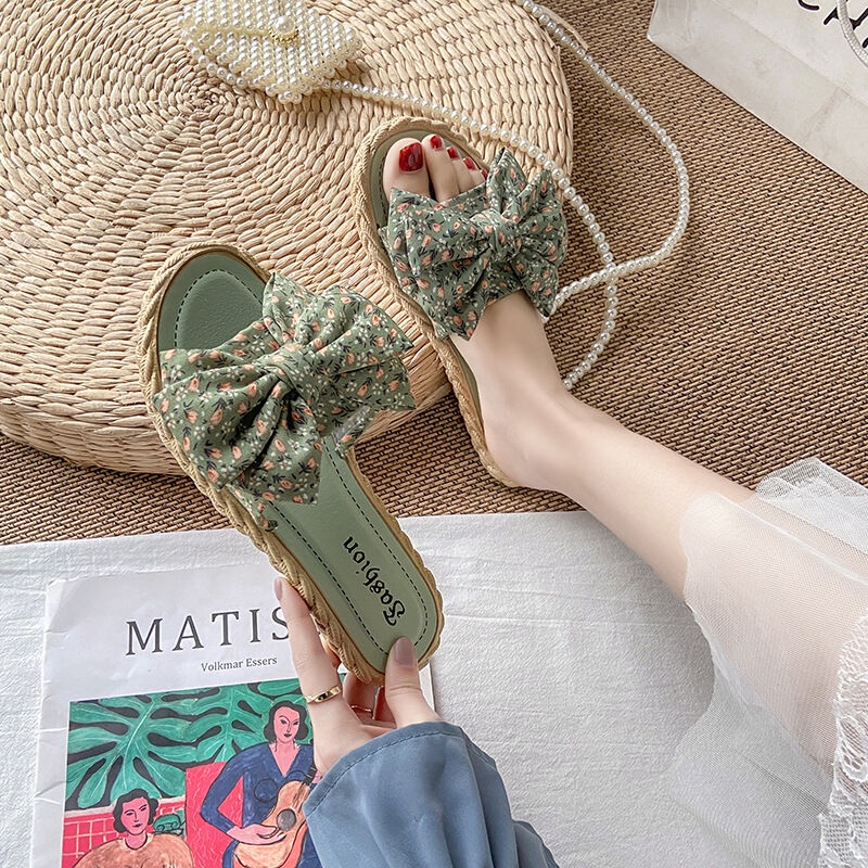 CHZK Dép đi biển Đế Bằng Đính Nơ Thời Trang Mùa Hè Cho Nữ giày sandal nữ dép nữ thời trang