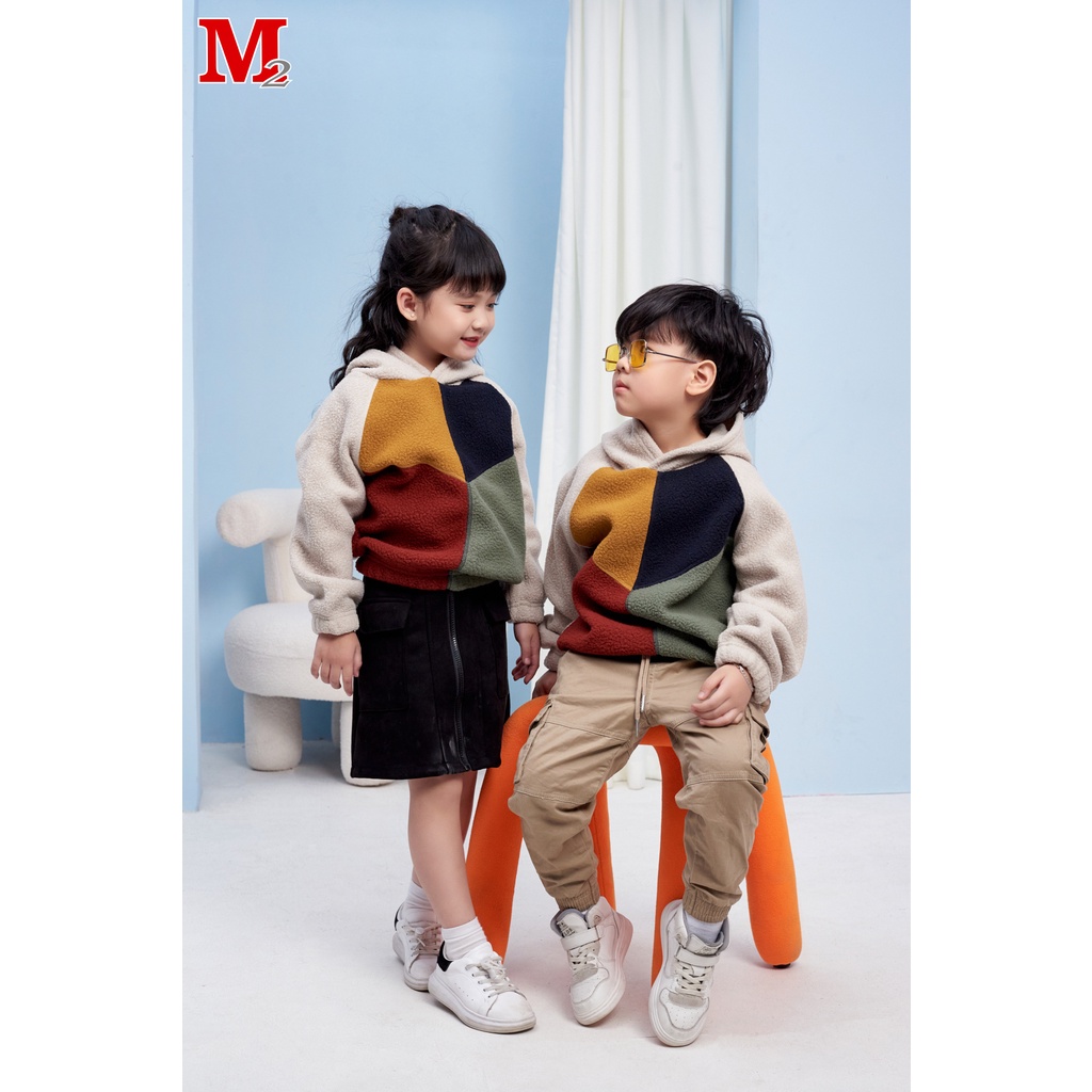 Áo nỉ trẻ em có mũ lông cùi phối màu DFM0219 Thời trang M2