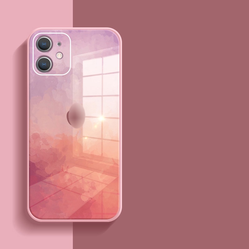 Ốp điện thoại kính cường lực cạnh vuông cho IPhone 13 12 11 Pro Max XS Max XR X 8 7 Plus